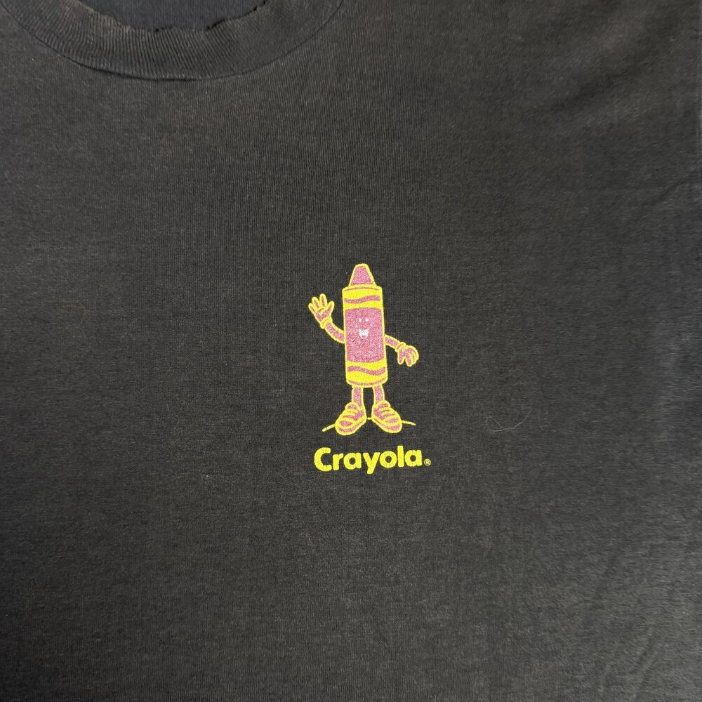 Vintage 90s Crayola Shirt Mens XL Black Crayon Graphic Crew Neck Single Stitch - Picture 3 of 11